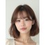 밀크티 브라운 쇄골 스트레이트 단발+커튼뱅