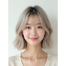 애쉬 블론드 쇄골 인버티드 단발+뱅