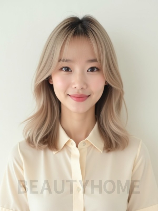 머쉬룸 블론드 어깨 생머리+커튼뱅