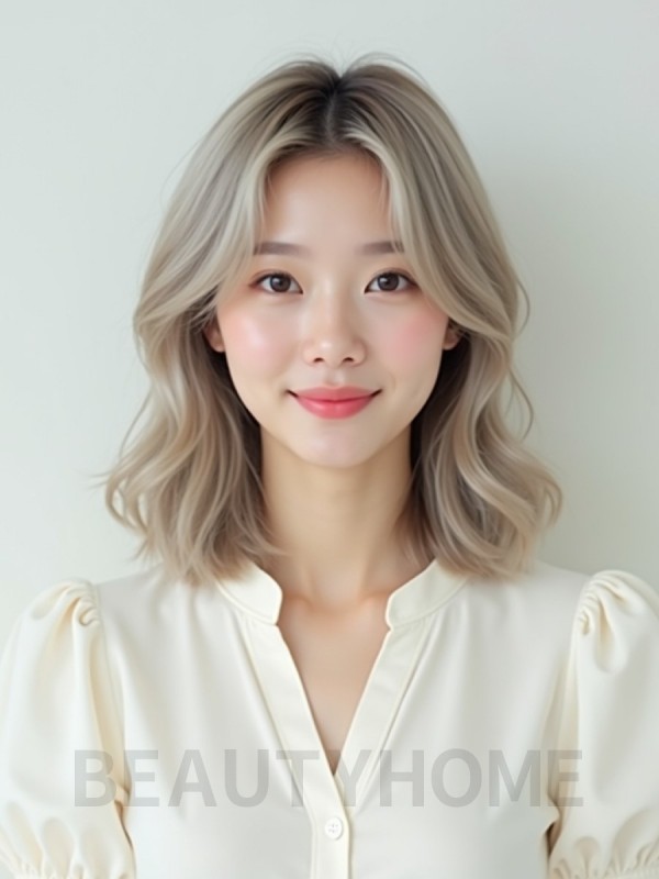 애쉬 블론드 어깨 웨이브+센터