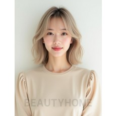 머쉬룸 블론드 어깨 블런트 단발+뱅