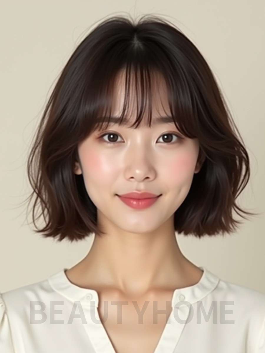 초콜릿 브라운 어깨 스택 단발+풀뱅