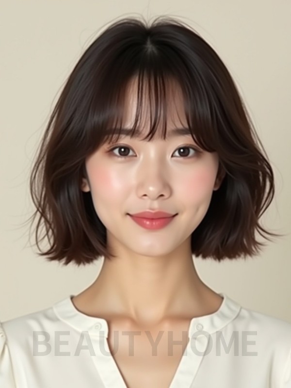 초콜릿 브라운 어깨 스택 단발+풀뱅