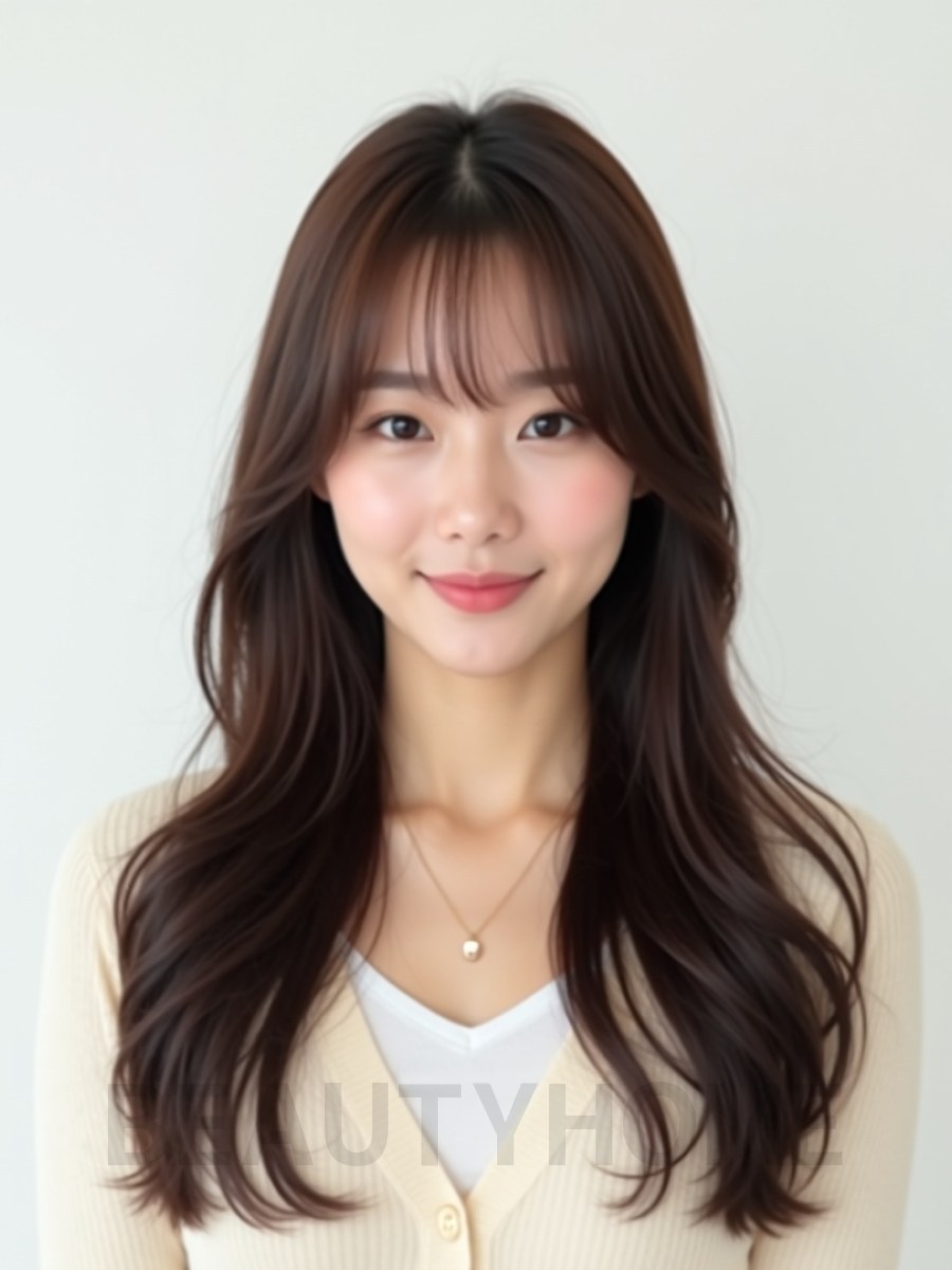 초콜릿 브라운 긴 생머리+커튼뱅