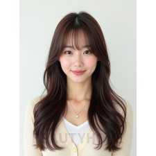 초콜릿 브라운 긴 생머리+커튼뱅