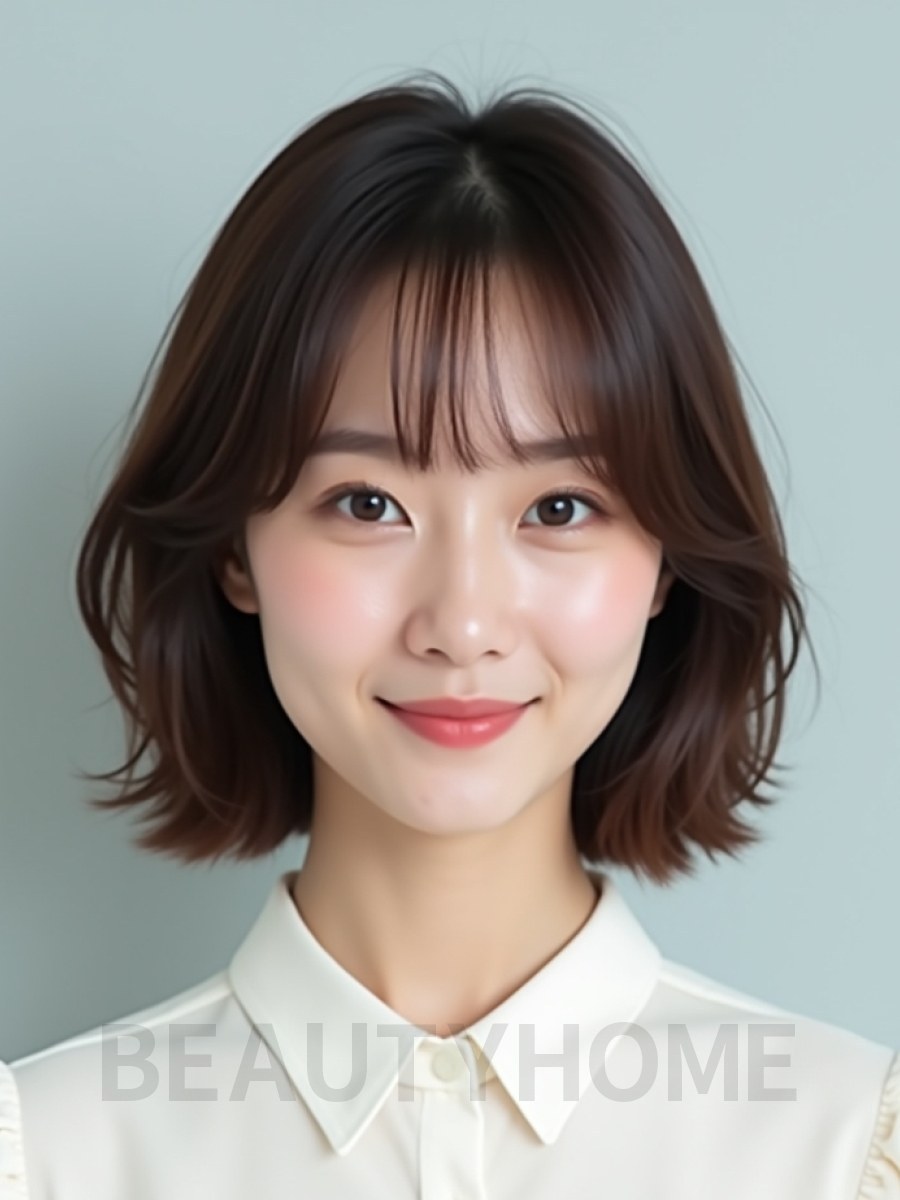 초콜릿 브라운 어깨 스택 단발+뱅