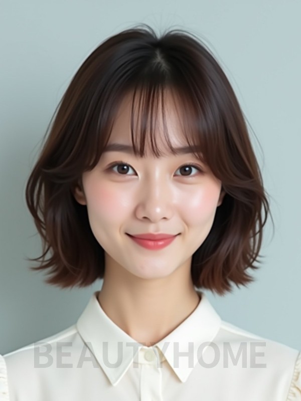 초콜릿 브라운 어깨 스택 단발+뱅
