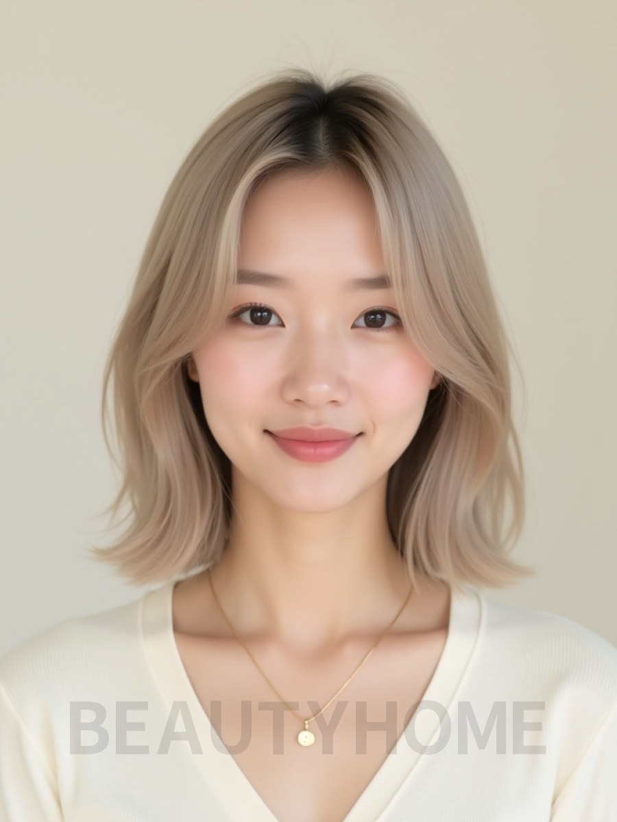 샌드 블론드 쇄골 생머리+센터