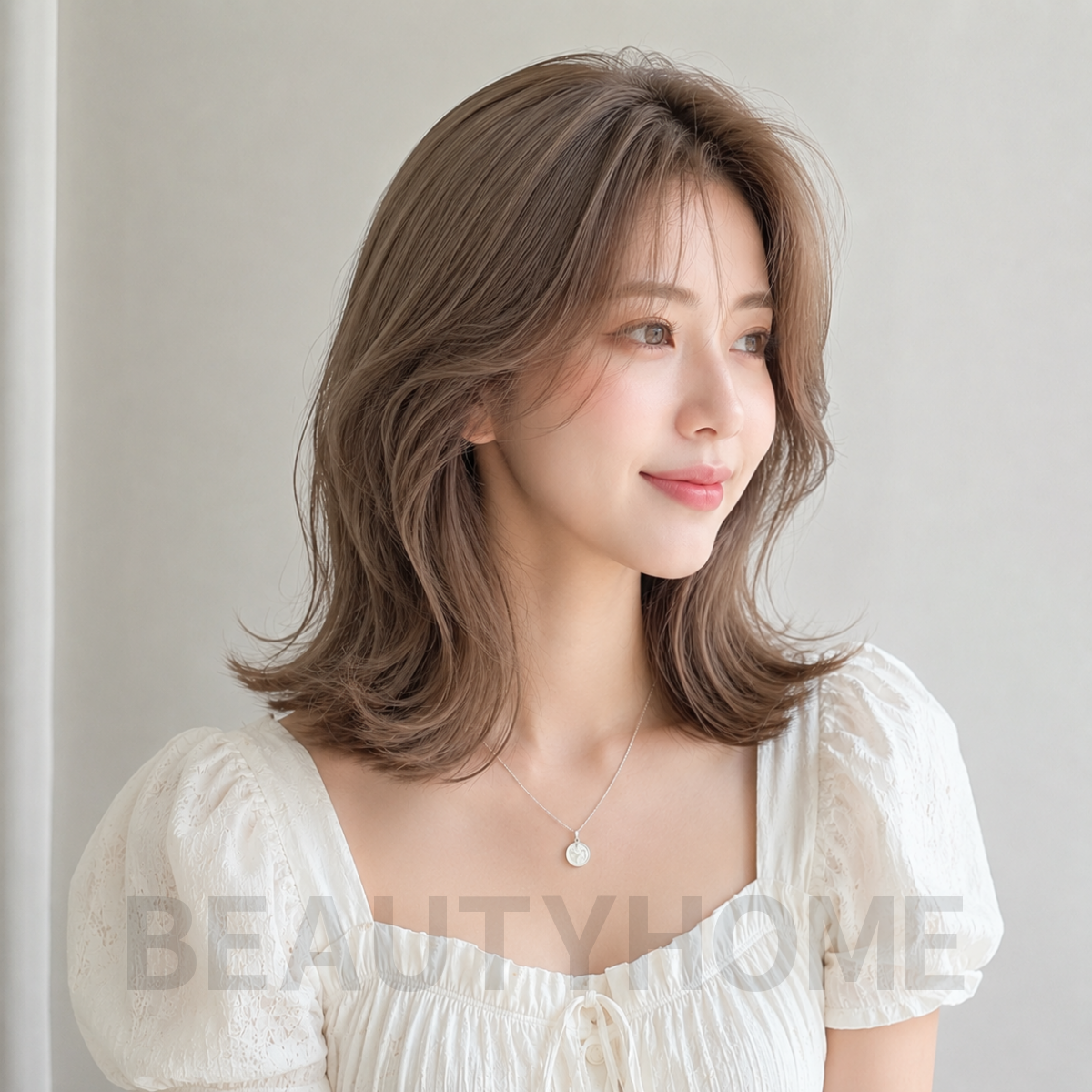 여자 중단발 빌드펌 애쉬 베이지 염색