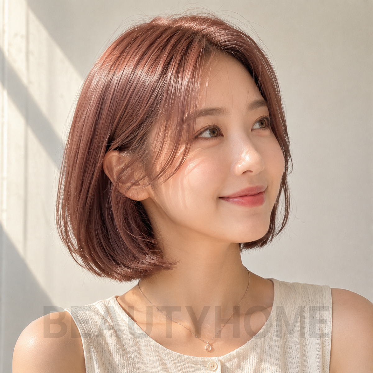 여자 단발 보브컷 로즈 브라운 염색
