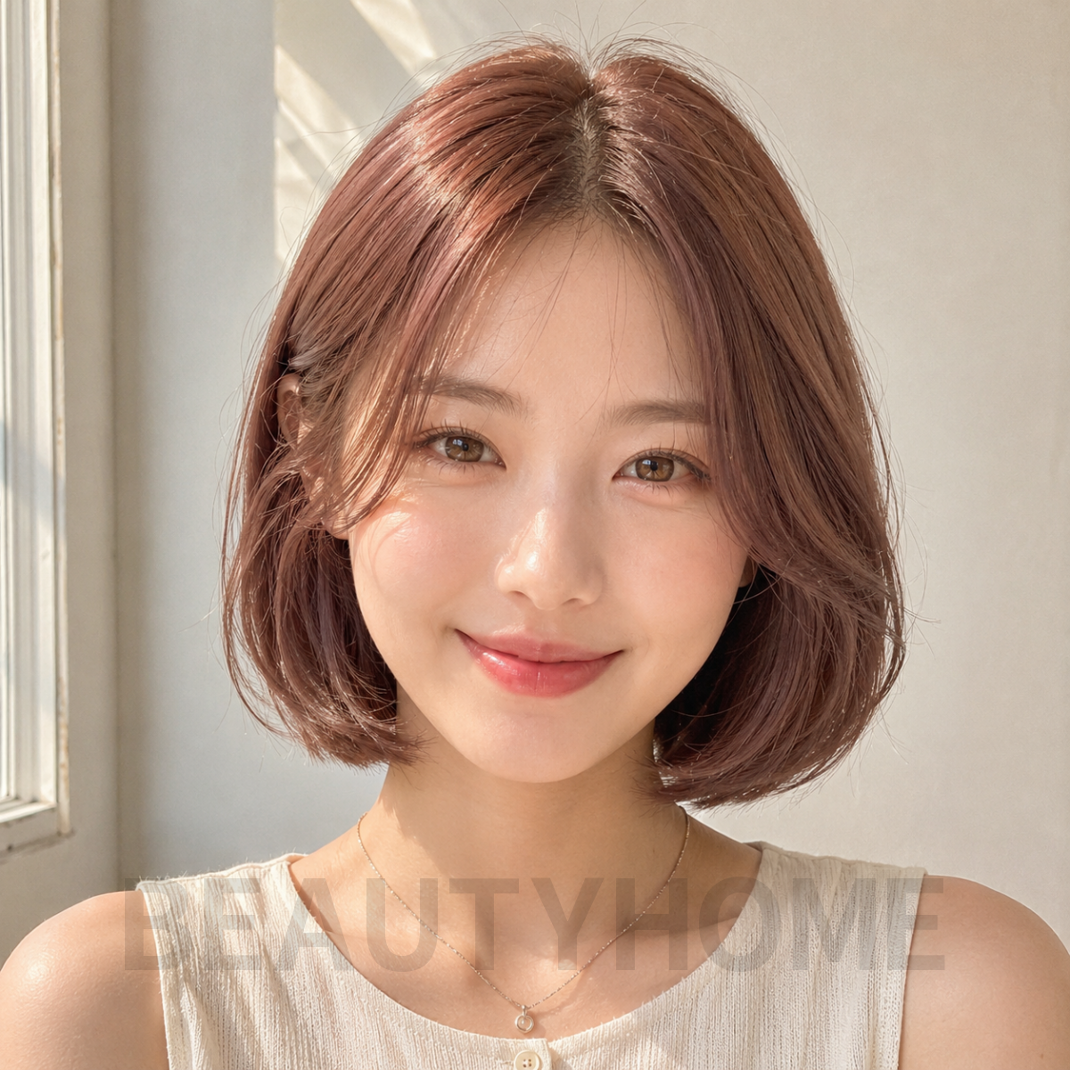 여자 단발 보브컷 로즈 브라운 염색