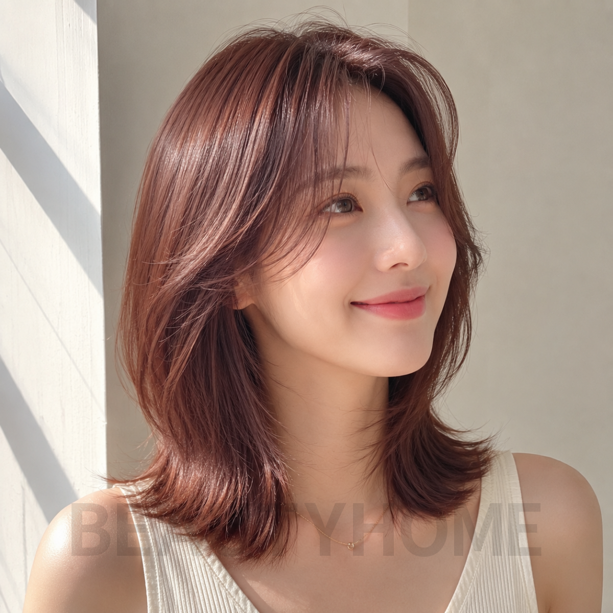 여자 중단발 레이어드컷 로즈 브라운