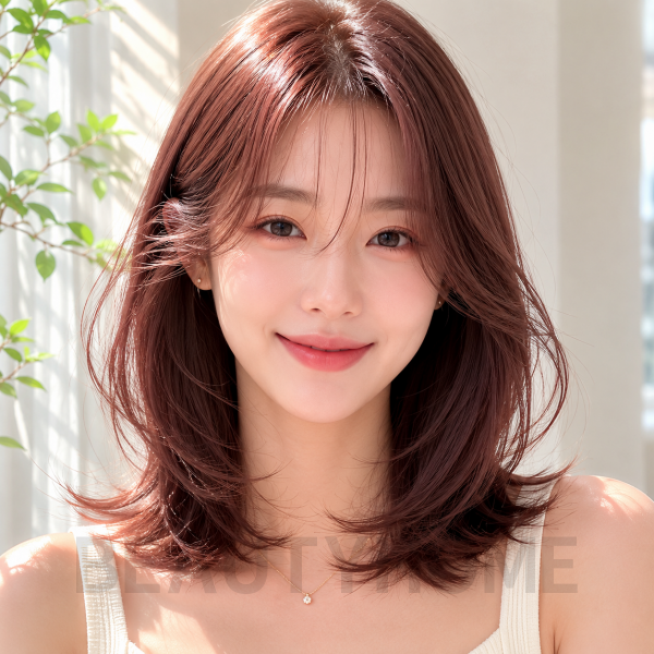 여자 중단발 레이어드컷 로즈 브라운