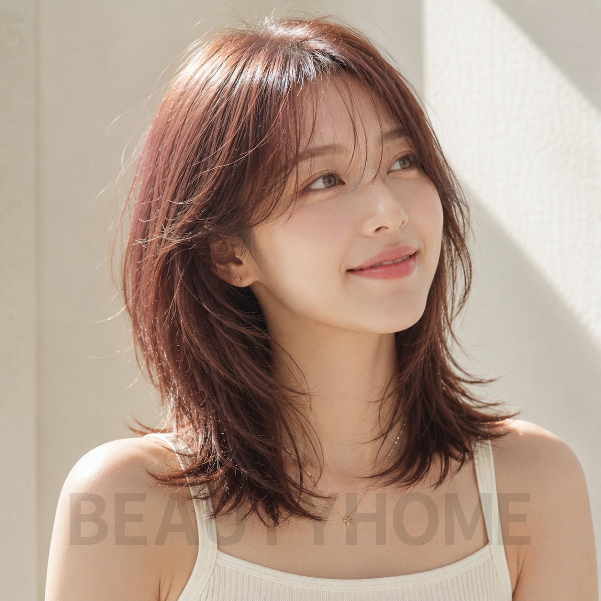 여자 중단발 허쉬컷 로즈 브라운 염색
