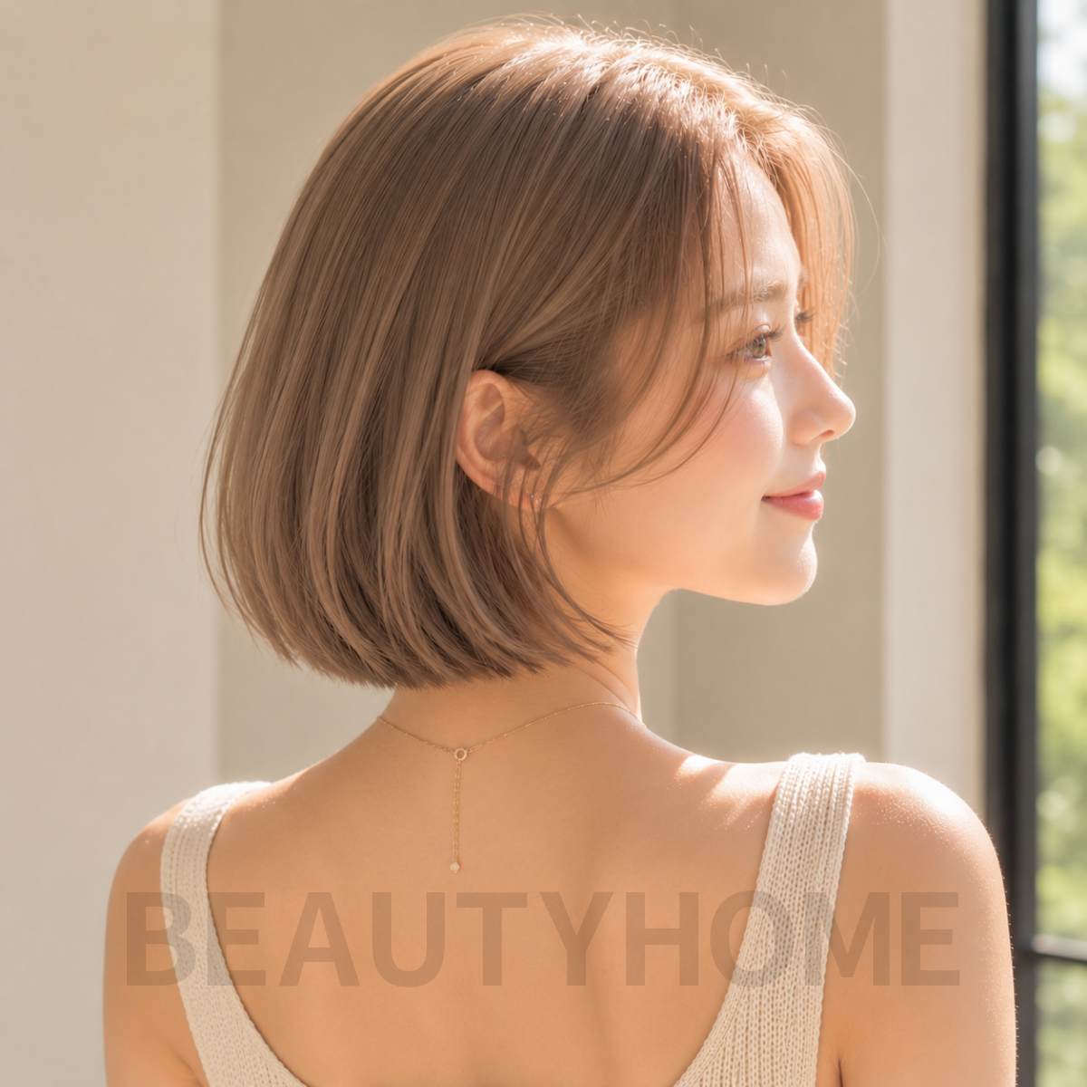 여자 스칸디 보브컷 헤이즐 베이지 염색4