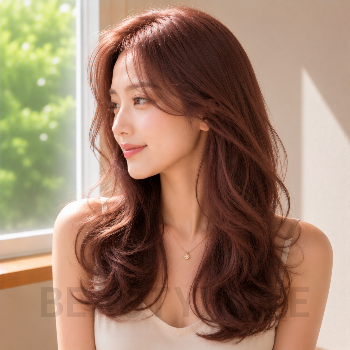 여자 내추럴 S컬펌 로즈 브라운 염색