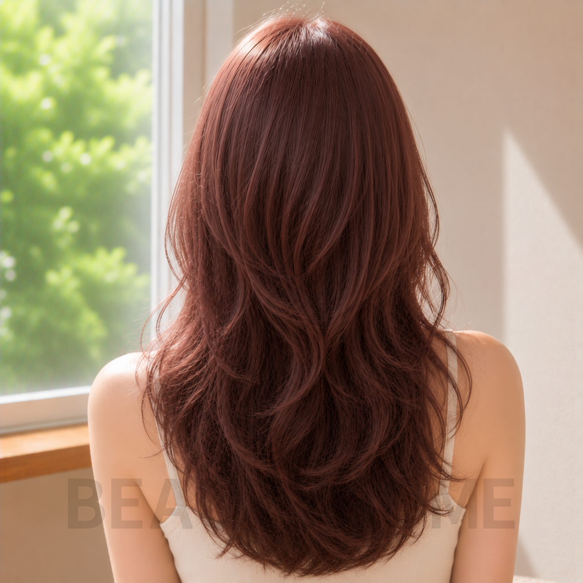 여자 내추럴 S컬펌 로즈 브라운 염색