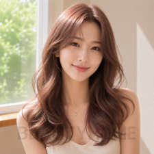 여자 내추럴 S컬펌 로즈 브라운 염색
