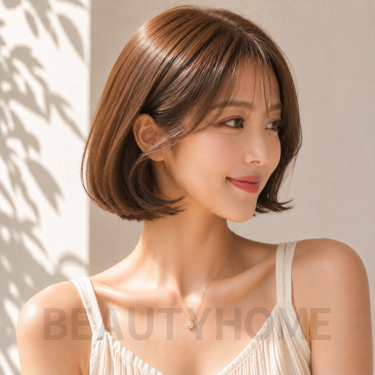 여자 단발 C컬 보브컷 웜 브라운 염색