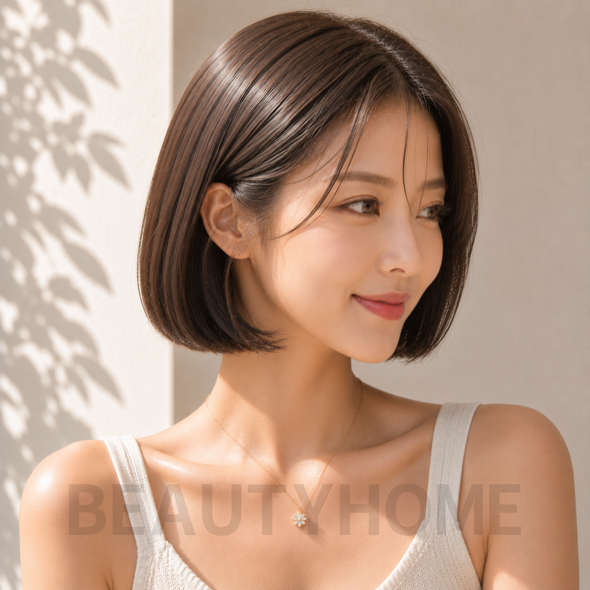 여자 단발 슬릭 보브컷 다크 모카 브라운 염색