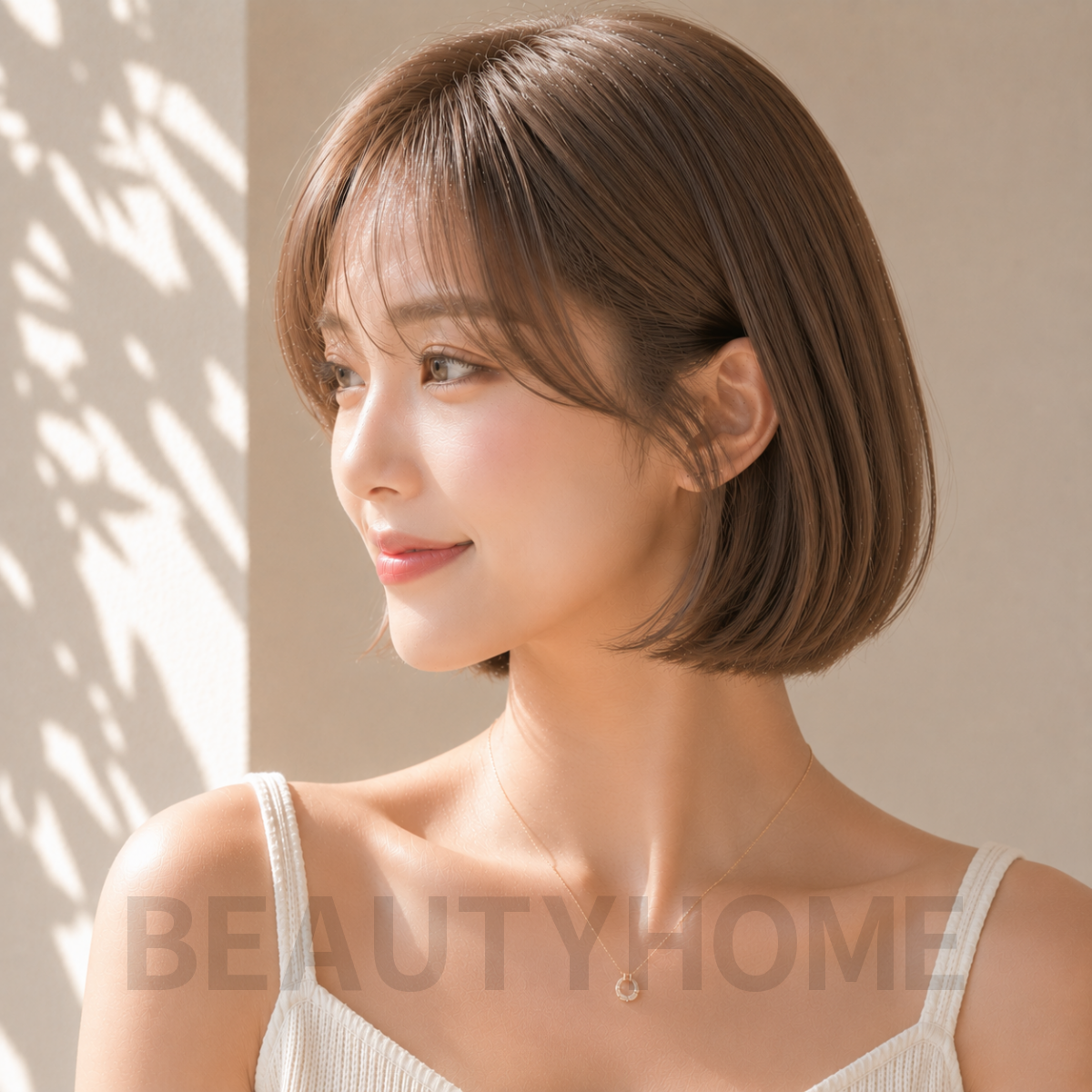 여자 단발 시스루 보브컷 헤이즐 브라운 염색