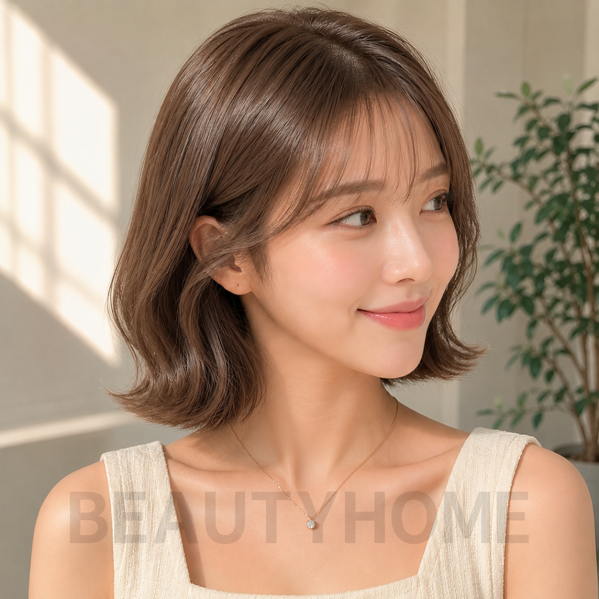 여자 단발 위켄드 보브컷 모카 브루넷 염색