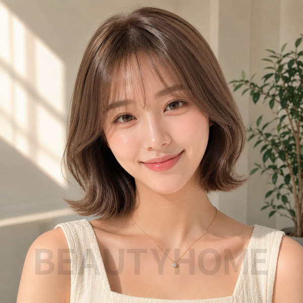 여자 단발 위켄드 보브컷 모카 브루넷 염색