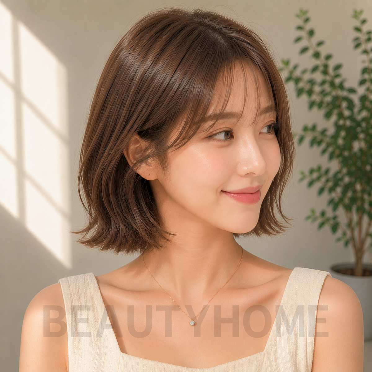여자 단발 테슬컷 모카 브루넷 염색4