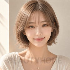 여자 단발 허쉬 보브컷 밀크티 베이지 염색