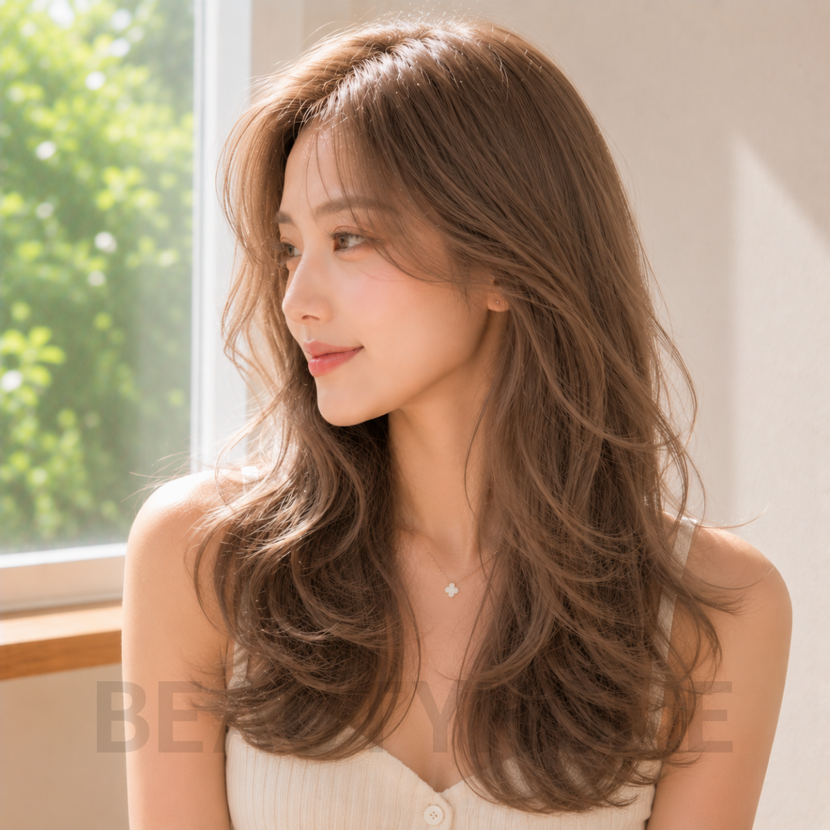 여자 볼륨 레이어드펌 애쉬 베이지 염색