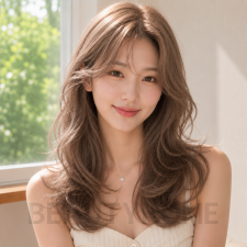 여자 볼륨 레이어드펌 애쉬 베이지 염색