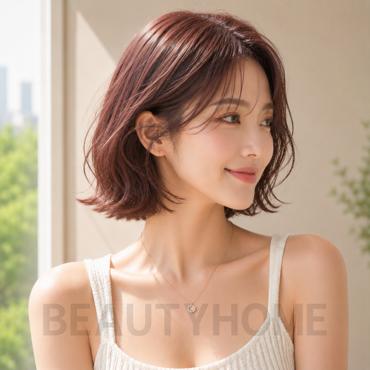 여자 위켄드 보브펌 로즈브라운 염색