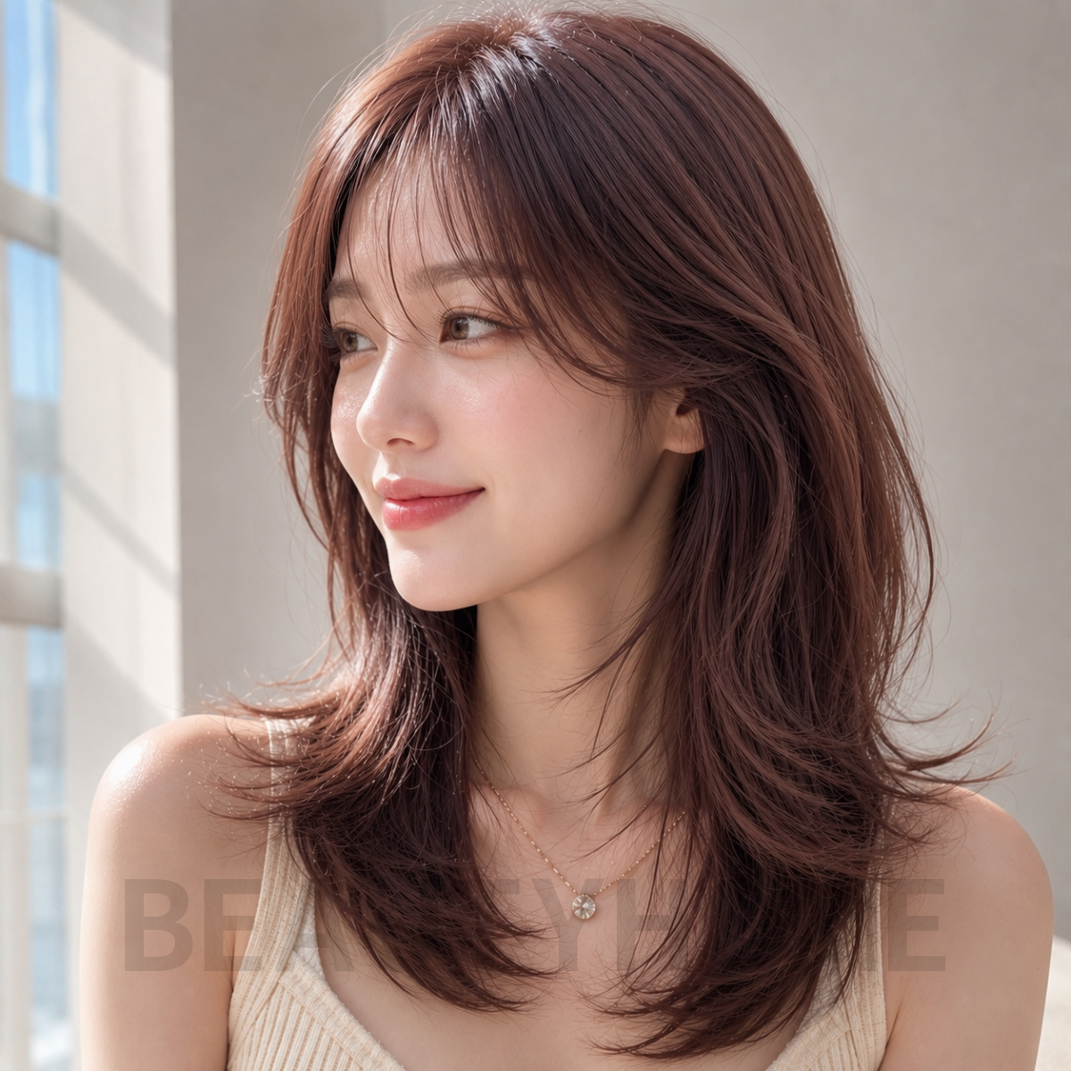 여자 허쉬 레이어드컷 로즈브라운 염색