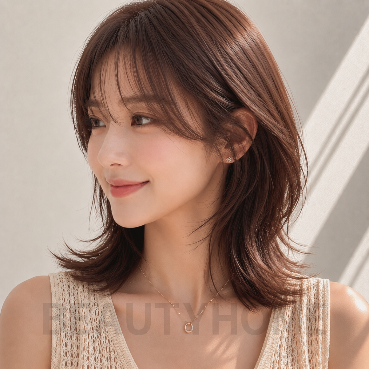 여자 중단발 허쉬컷과 모카 브루넷 염색