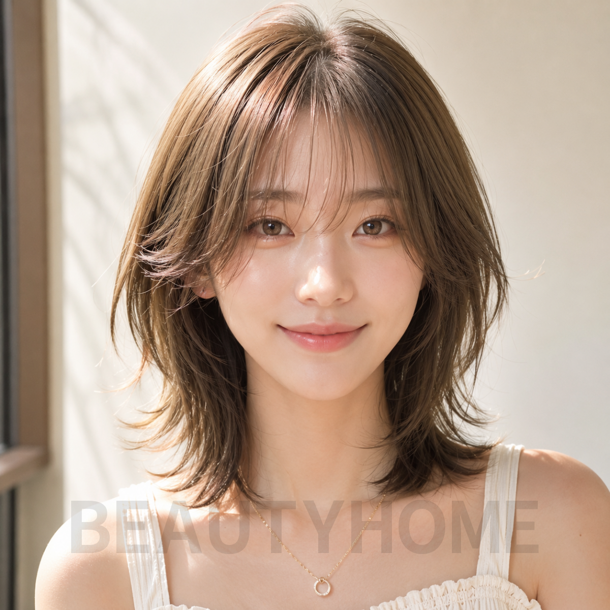 여자 중단발 허쉬컷과 올리브 브라운 염색