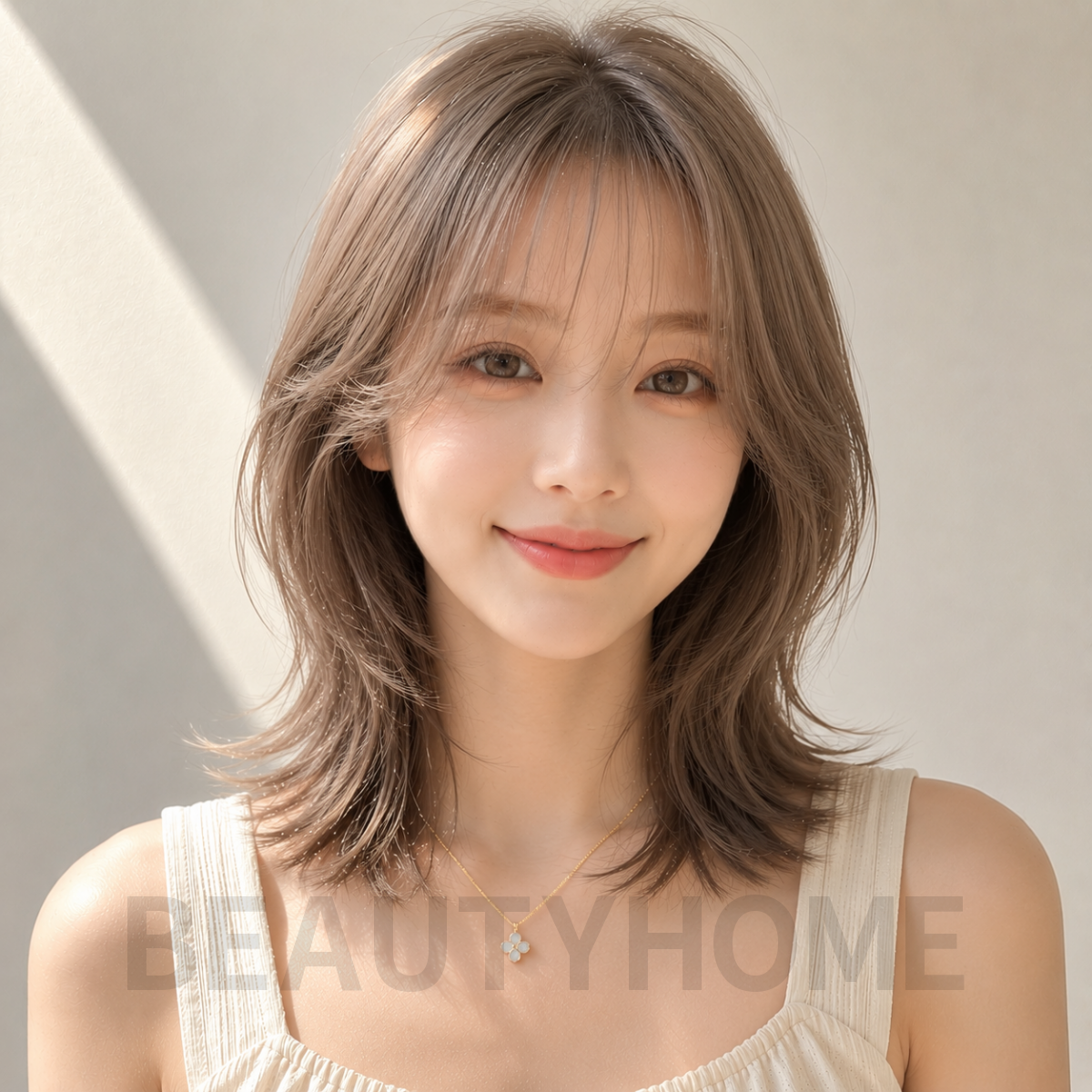여자 중단발 허쉬컷과 헤이즐 베이지 염색