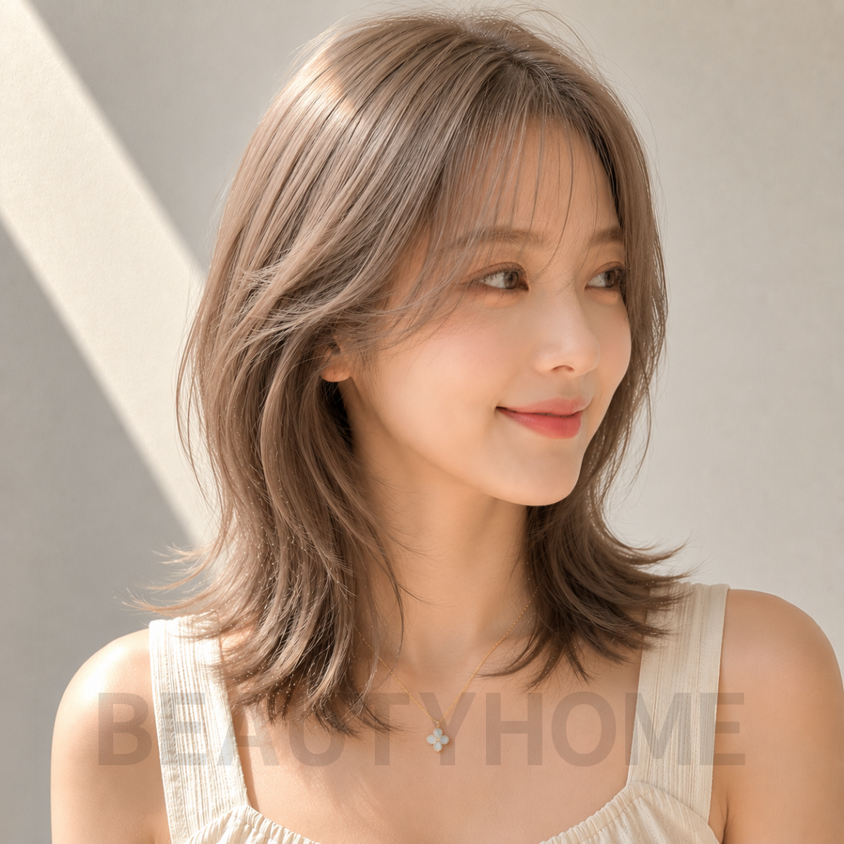 여자 중단발 허쉬컷과 헤이즐 베이지 염색