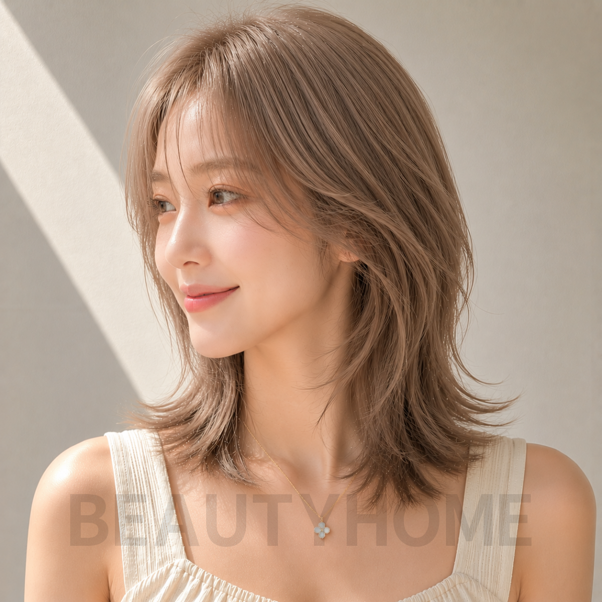여자 중단발 허쉬컷과 헤이즐 베이지 염색
